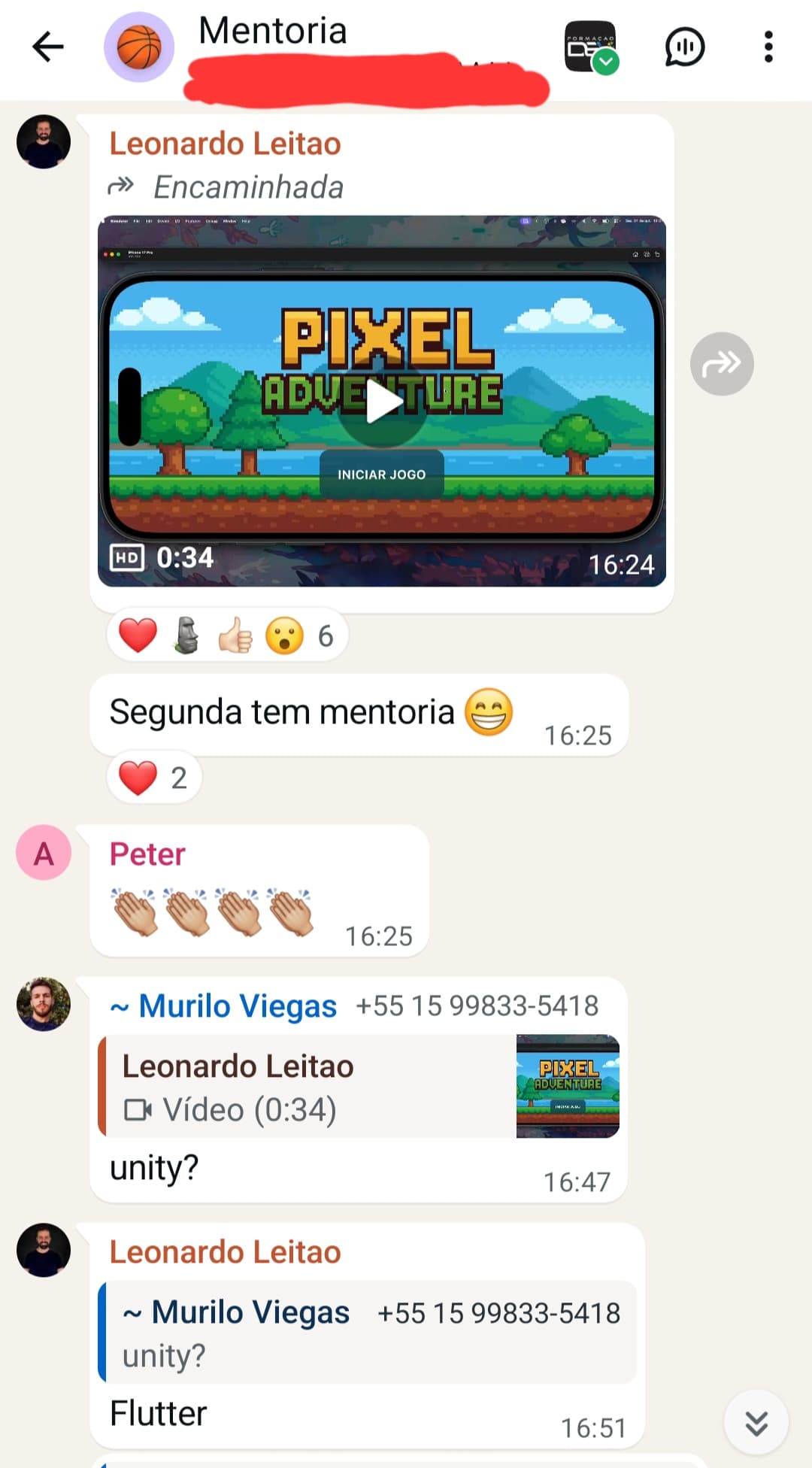 Conversa de WhatsApp da Formação